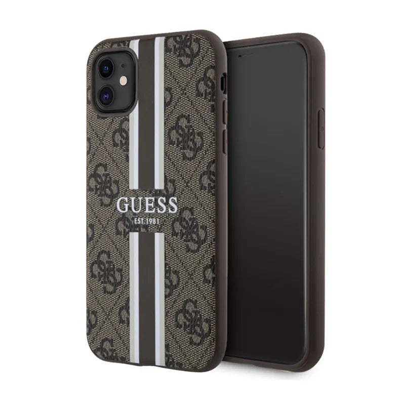 Guess 4G Printed Stripes MagSafe – Dėklas iPhone 11 (Rudas)