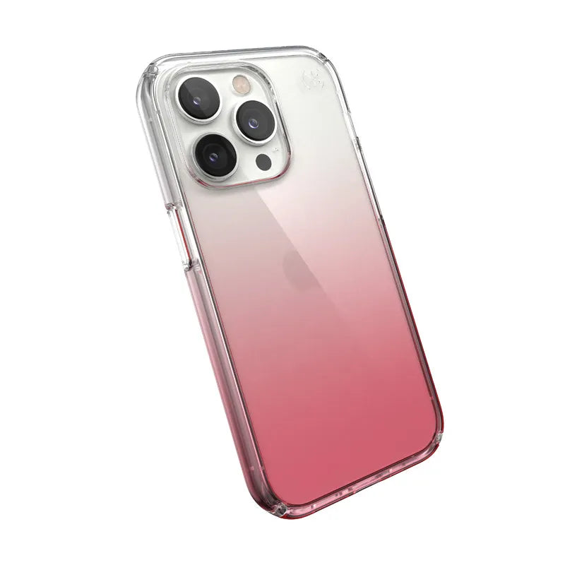 Speck Presidio Perfect-Clear + Ombre – iPhone 14 Pro dėklas su MICROBAN danga (skaidrus / Vintage Rose Fade)