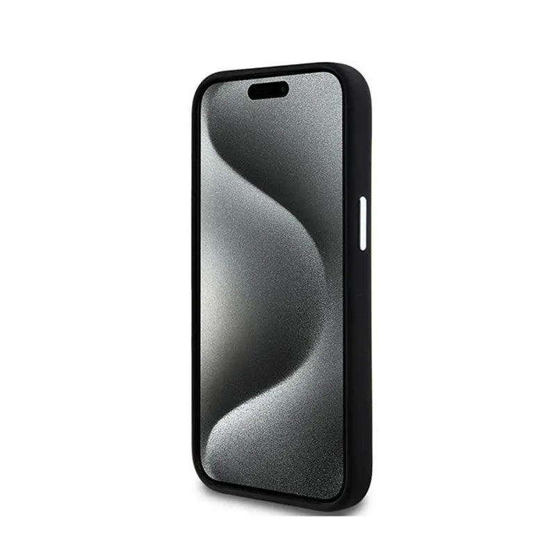 DKNY Liquid Silicone Small Metal Logo MagSafe – dėklas iPhone 15 Plus / 14 Plus (juodas)