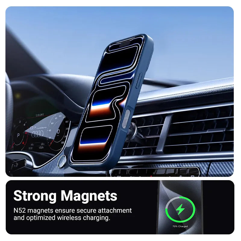 Crong Hybrid Matte Magnetic – MagSafe dėklas iPhone 17 Pro Max (tamsiai mėlynas)