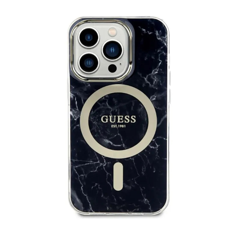 Guess Marble MagSafe – dėklas iPhone 14 Pro (juodas)