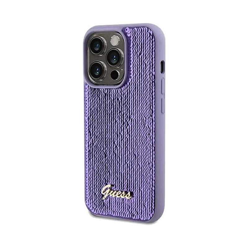 Guess Sequin Script Metal - Dėklas, skirtas iPhone 13 Pro (violetinis)