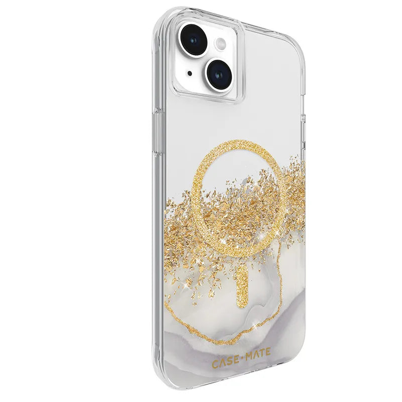 Case-Mate Karat MagSafe – auksu dekoruotas „iPhone 15 Plus“ dėklas (marmuro rašto)
