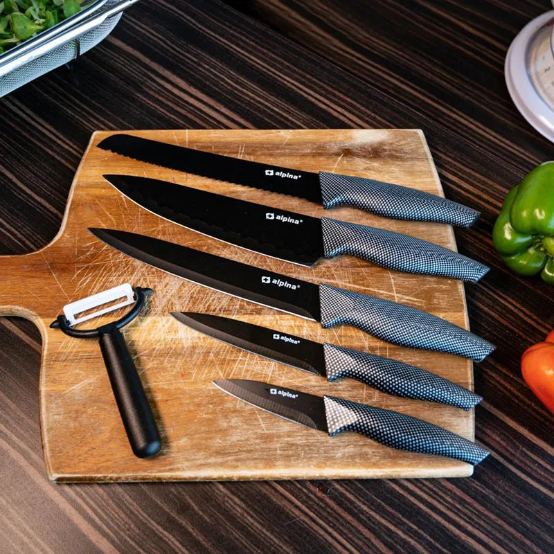 Alpina – 6 dalių INOX nerūdijančio plieno peilių rinkinys (juodas)