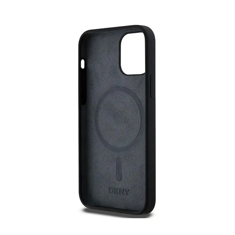 DKNY Liquid Silicone White Printed Logo MagSafe - Dėklas, skirtas iPhone 12 / iPhone 12 Pro (juodas)
