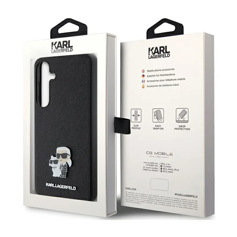 Karl Lagerfeld Saffiano Karl & Choupette Metal Pin – Samsung Galaxy S24 dėklas (juodas)