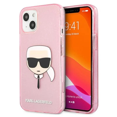 Karl Lagerfeld Karl’s Head Glitter – dėklas iPhone 13 Mini (rožinis)