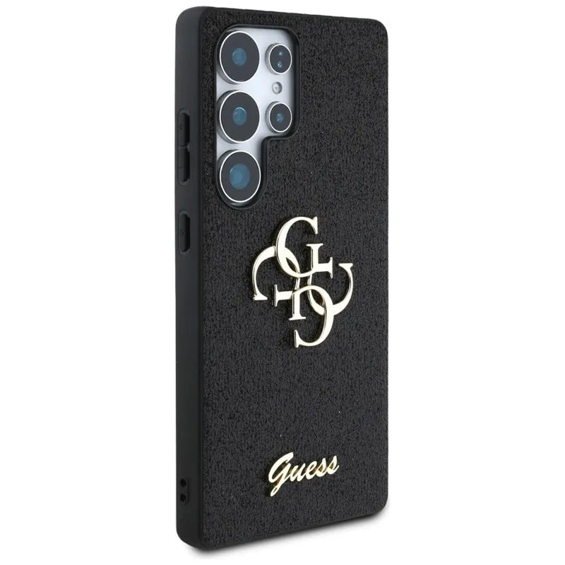 Guess Fixed Glitter Big 4G Metal Logo – dėklas Samsung Galaxy S25 Ultra telefonui (juodas)
