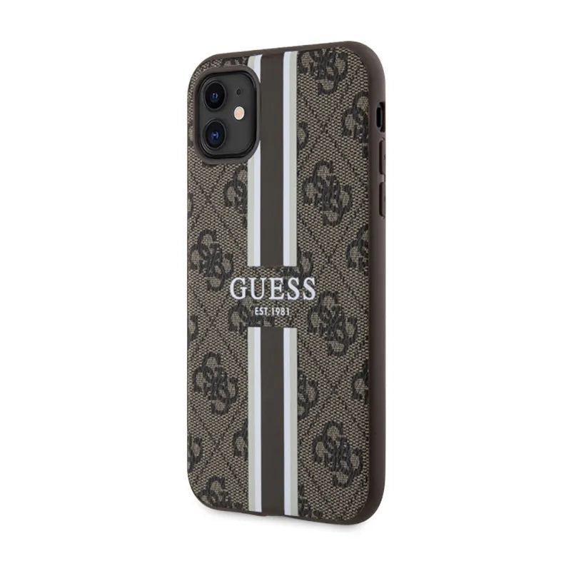 Guess 4G Printed Stripes MagSafe – Dėklas iPhone 11 (Rudas)
