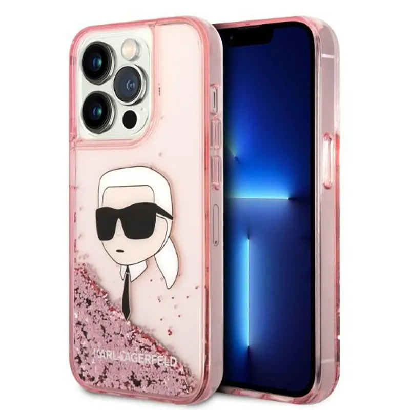 Karl Lagerfeld Liquid Glitter NFT Karl's Head – dėklas iPhone 14 Pro (rožinis)