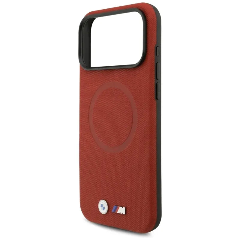 BMW M FW Metal Logo MagSafe – dėklas iPhone 17 Pro Max (raudonas)