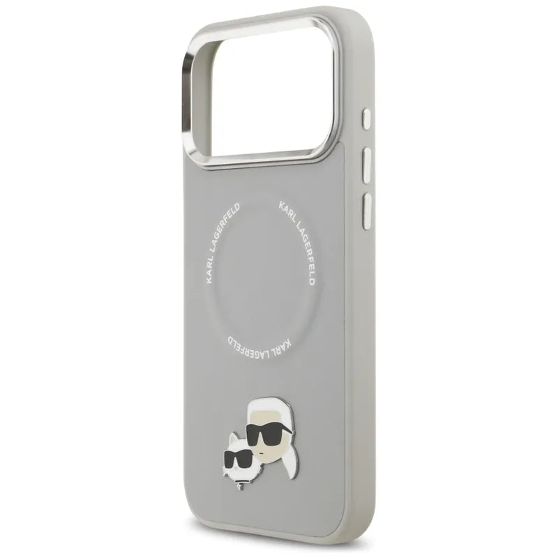 Karl Lagerfeld Karl & Choupette Pins MagSafe – dėklas, skirtas iPhone 17 Pro (pilkas)