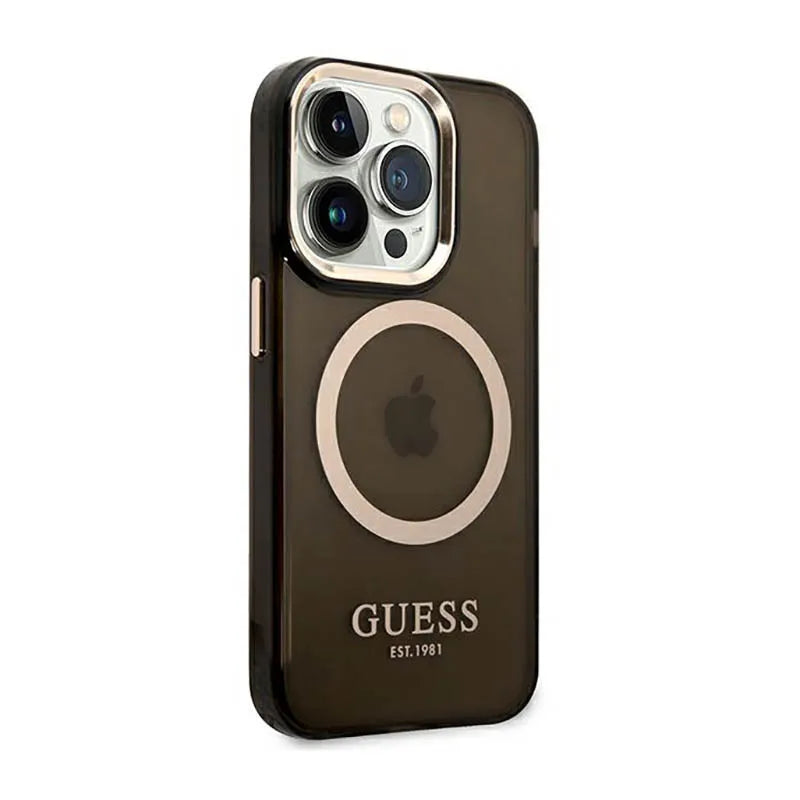 Guess Gold Outline Translucent MagSafe – dėklas iPhone 14 Pro (juodas)