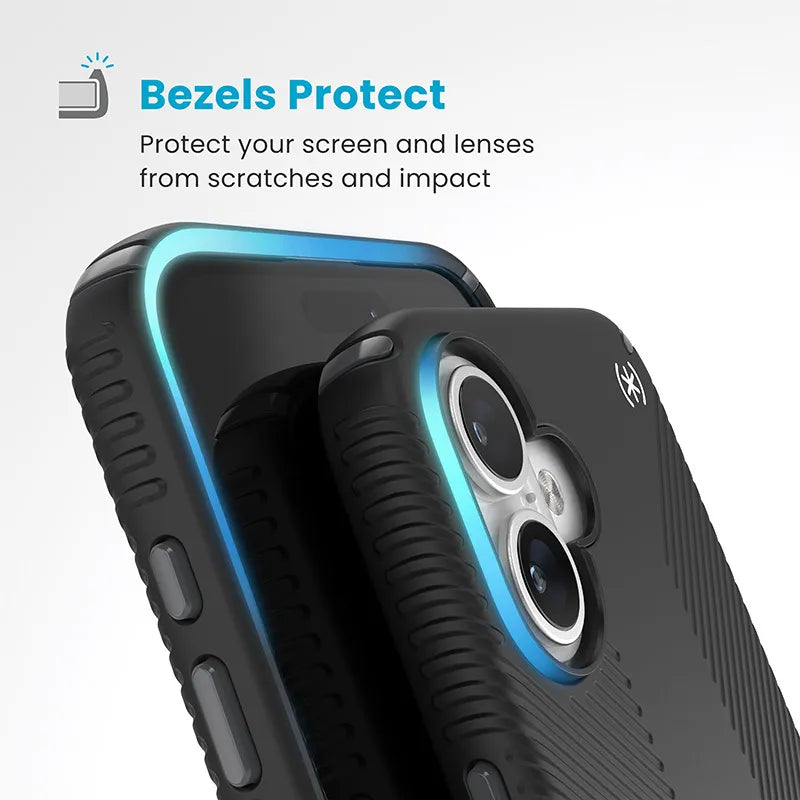 Speck Presidio2 Grip ClickLock & MagSafe dėklas – iPhone 16 Plus (juodas / skalūno pilkas / baltas)