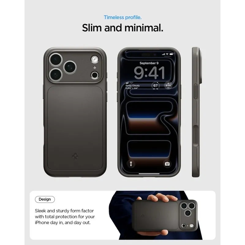Spigen Thin Fit Mag MagSafe – dėklas, skirtas iPhone 18 Pro Max / 17 Pro Max (Gunmetal)
