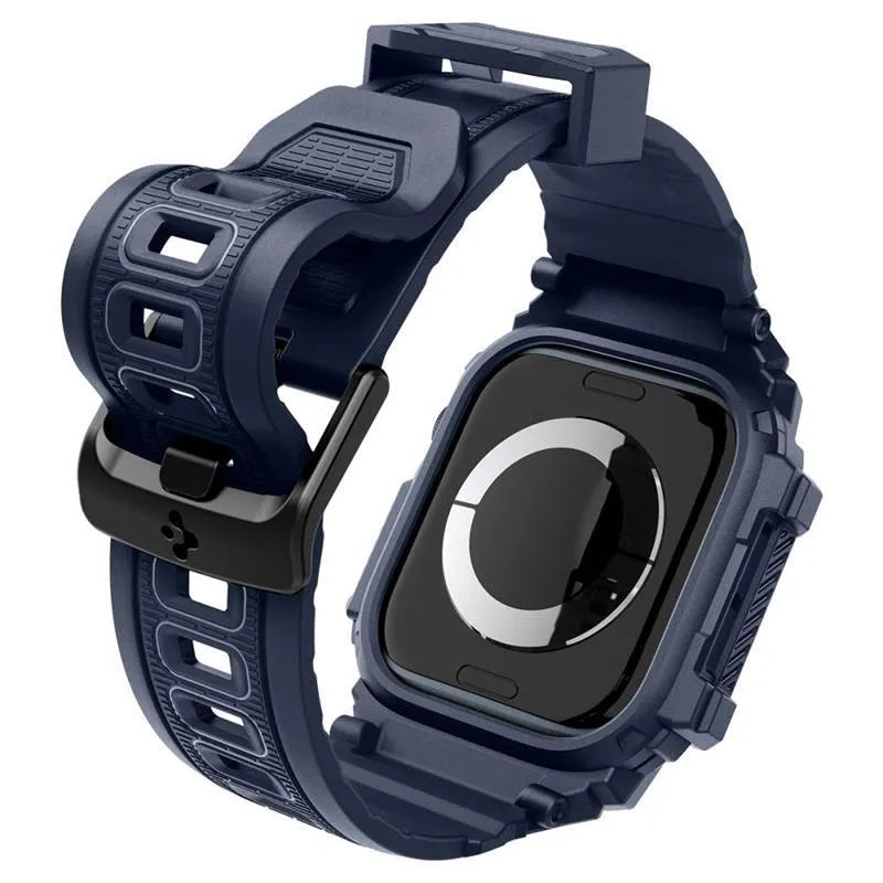 Spigen Rugged Armor Pro – dirželis su dėklu Apple Watch 10 46 mm (tamsiai mėlynas)