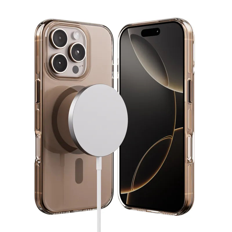 Crong Clear MAG Pro - MagSafe dėklas, skirtas iPhone 16 Pro Max (rusva)