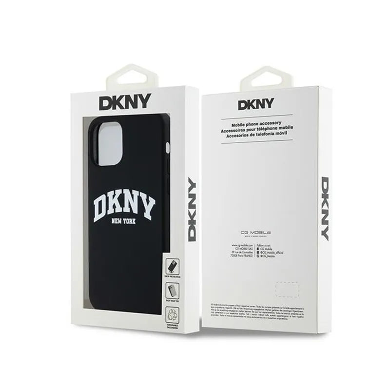 DKNY Liquid Silicone White Printed Logo MagSafe - Dėklas, skirtas iPhone 12 / iPhone 12 Pro (juodas)