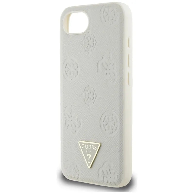 Guess Grained Hot Stamp Peony Triangle Logo MagSafe – dėklas iPhone 16e (smėlio spalvos)