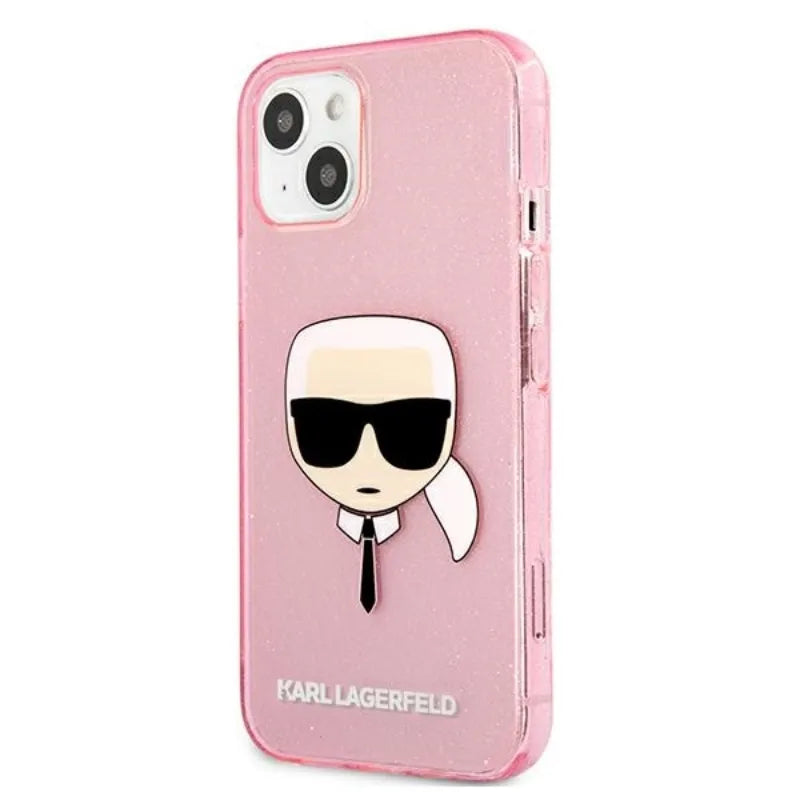 Karl Lagerfeld Karl’s Head Glitter – dėklas iPhone 13 Mini (rožinis)