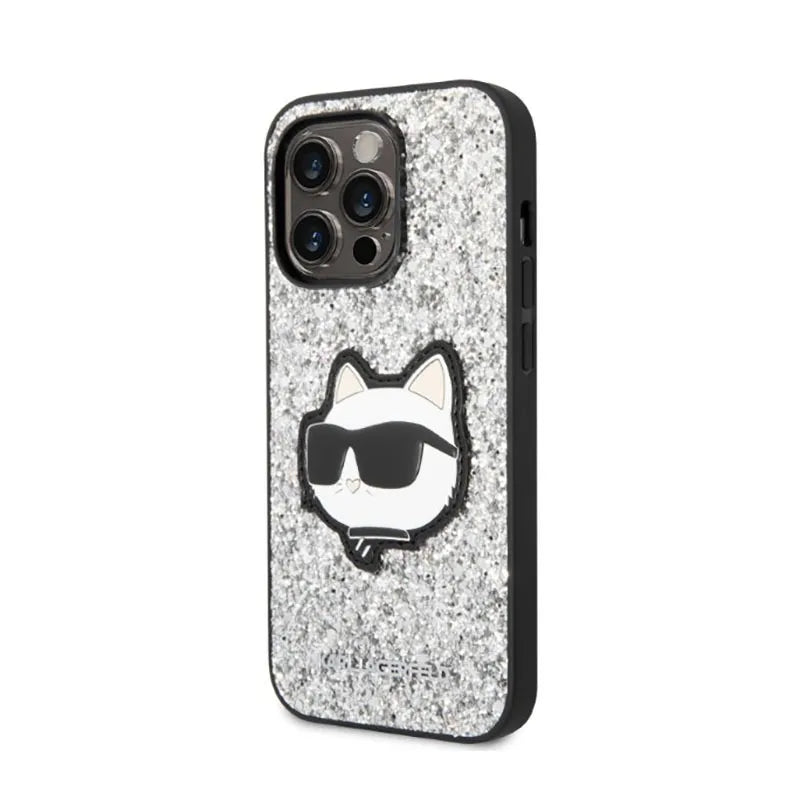 Karl Lagerfeld NFT Glitter Choupette Patch – dėklas iPhone 14 Pro (sidabrinis)