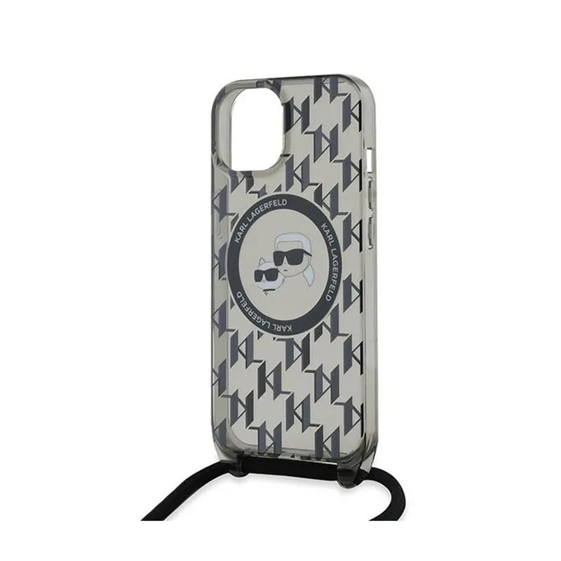 Karl Lagerfeld IML Crossbody Monogram Karl & Choupette Head MagSafe – Dėklas iPhone 15 / 14 / 13 (juodas)