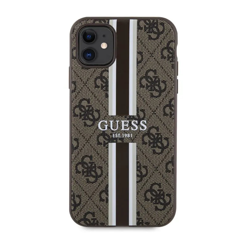 Guess 4G Printed Stripes MagSafe – Dėklas iPhone 11 (Rudas)