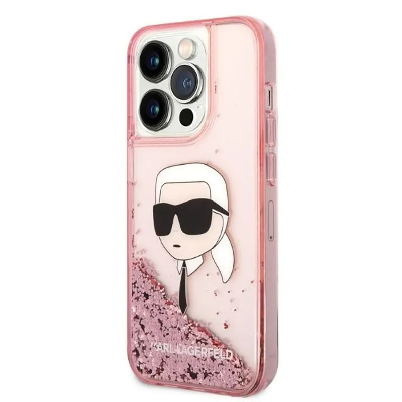 Karl Lagerfeld Liquid Glitter NFT Karl's Head – dėklas iPhone 14 Pro (rožinis)