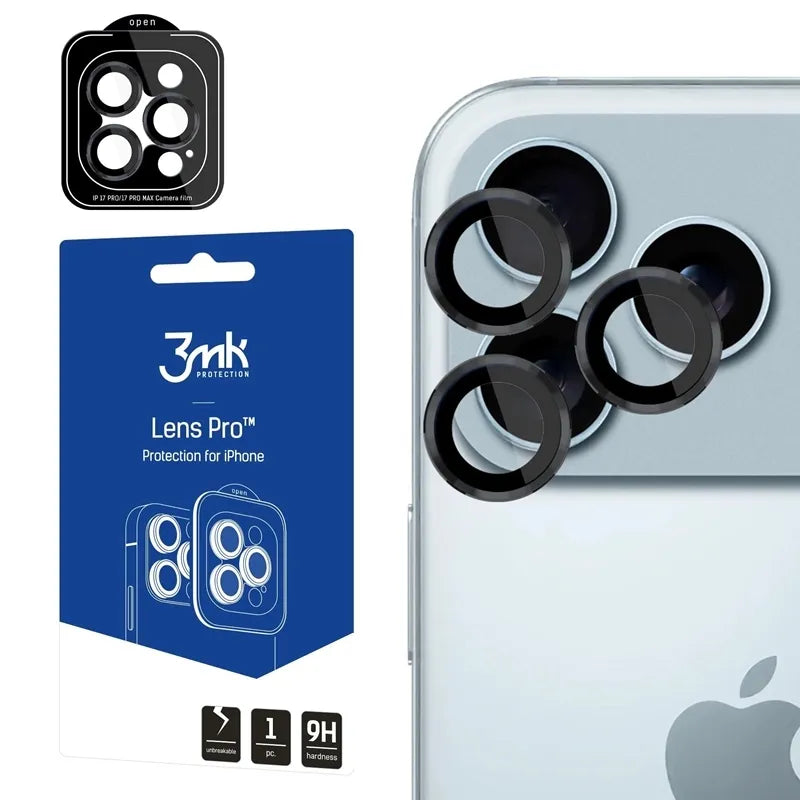 3mk Lens Protection Pro – fotoaparato lęšio stikliukas, skirtas iPhone 17 Pro / iPhone 17 Pro Max (juodas)