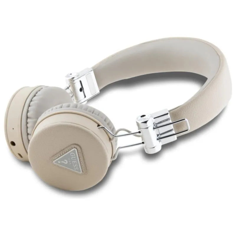 Guess Grained Classic Round Shape – belaidės Bluetooth ENC ausinės (smėlio spalvos)