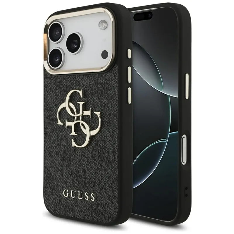 Guess 4G Big 4G Classic Logo – dėklas iPhone 17 Pro (juodas / auksinis)