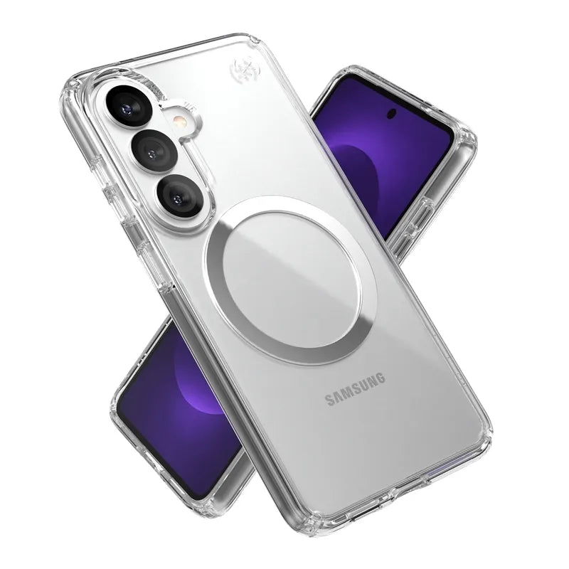 Speck Presidio Perfect-Clear Magnet – Samsung Galaxy S26 MagSafe dėklas (skaidrus/sidabrinis)