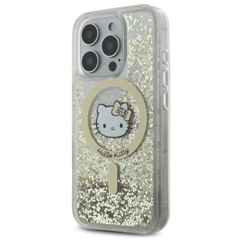 Hello Kitty Liquid Glitter Fever MagSafe - dėklas iPhone 16 Pro (balta/auksinė)