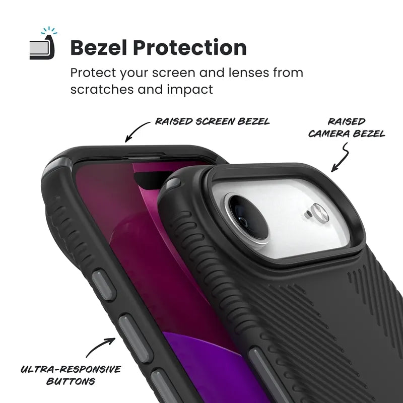 Speck Presidio2 Grip MagSafe – dėklas iPhone Air (juodas / skalūno pilka / baltas)