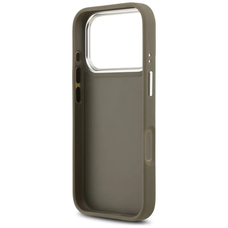 Guess Grained Big 4G Classic Logo – dėklas, skirtas iPhone 17 Pro (rudas)