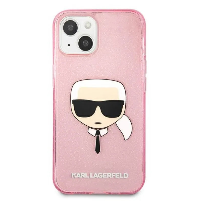 Karl Lagerfeld Karl’s Head Glitter – dėklas iPhone 13 Mini (rožinis)