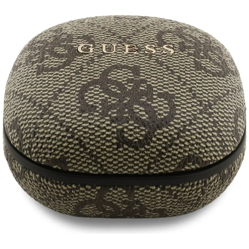 Guess 4G Classic Metal Logo – „Bluetooth“ TWS ENC ausinės + įkrovimo dėklas (rudos spalvos)