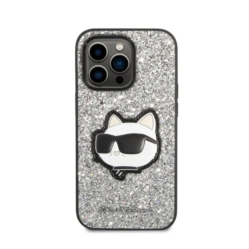 Karl Lagerfeld NFT Glitter Choupette Patch – dėklas iPhone 14 Pro (sidabrinis)