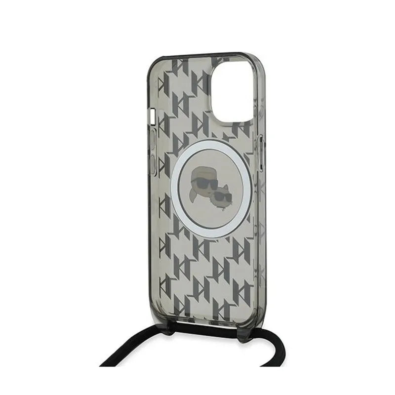 Karl Lagerfeld IML Crossbody Monogram Karl & Choupette Head MagSafe – Dėklas iPhone 15 / 14 / 13 (juodas)