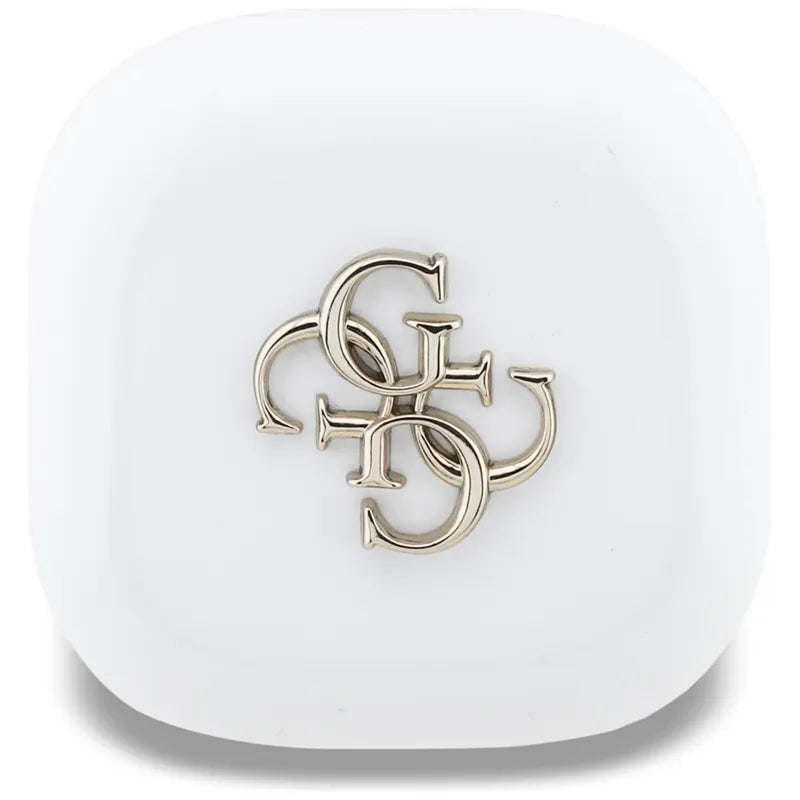 Guess 4G Metal Logo – TWS Bluetooth ausinės + įkrovimo dėklas (baltos)
