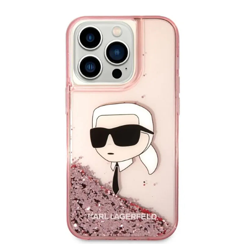 Karl Lagerfeld Liquid Glitter NFT Karl's Head – dėklas iPhone 14 Pro (rožinis)
