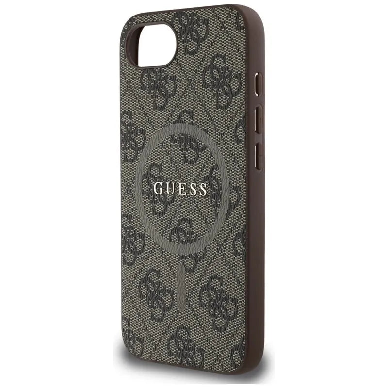 Guess 4G Ring Classic Logo MagSafe – dėklas skirtas iPhone 16e (rudos spalvos)