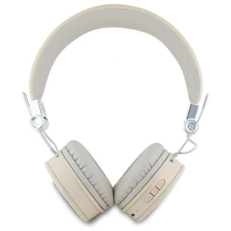 Guess Grained Classic Round Shape – belaidės Bluetooth ENC ausinės (smėlio spalvos)