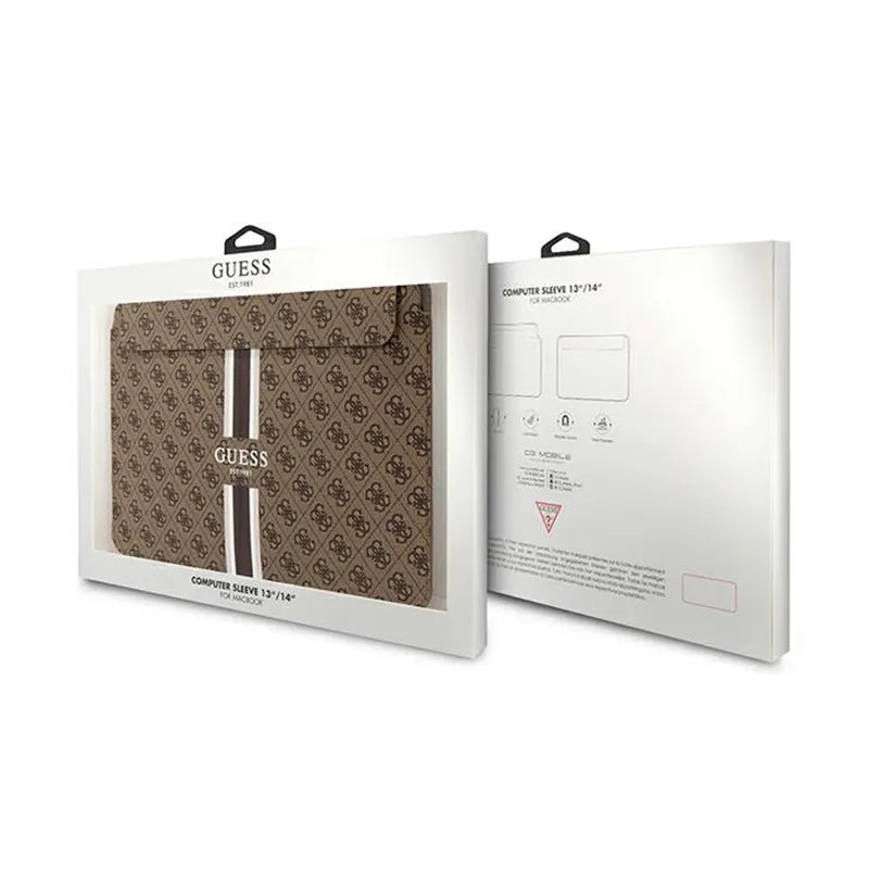 „Guess 4G Printed Stripes“ kompiuterio dėklas – 14" nešiojamojo kompiuterio krepšys (rudas)