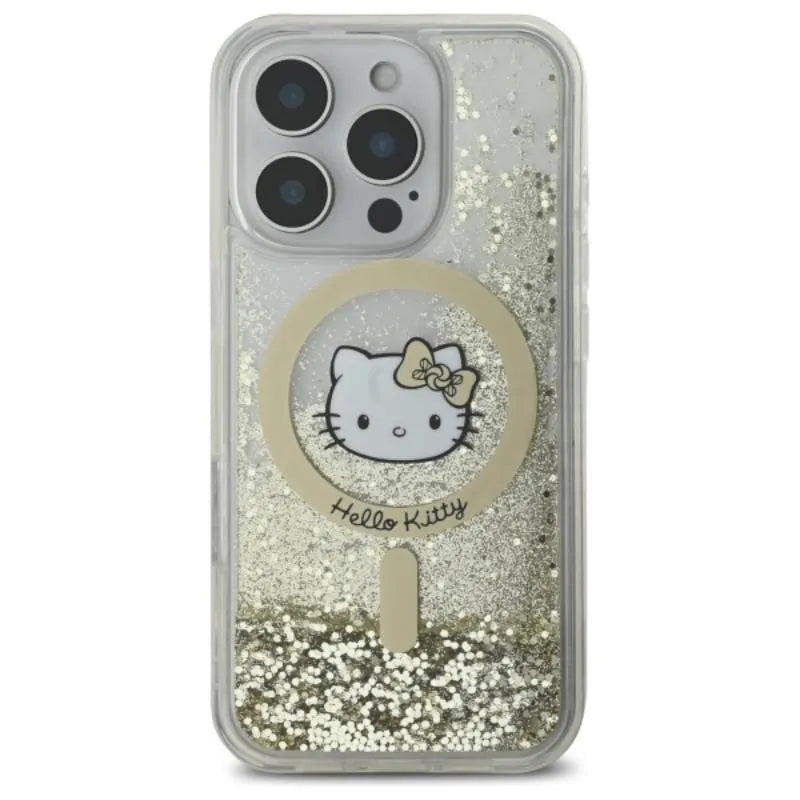 Hello Kitty Liquid Glitter Fever MagSafe - dėklas iPhone 16 Pro (balta/auksinė)