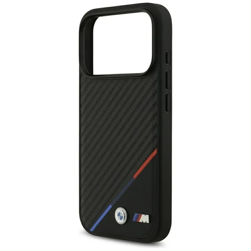 BMW M Carbon Tricolor Line MagSafe – dėklas iPhone 17 Pro (juodas)