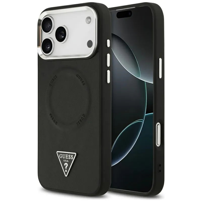 Guess Triangle Logo MagSafe – Dėklas iPhone 17 Pro (Juodas)
