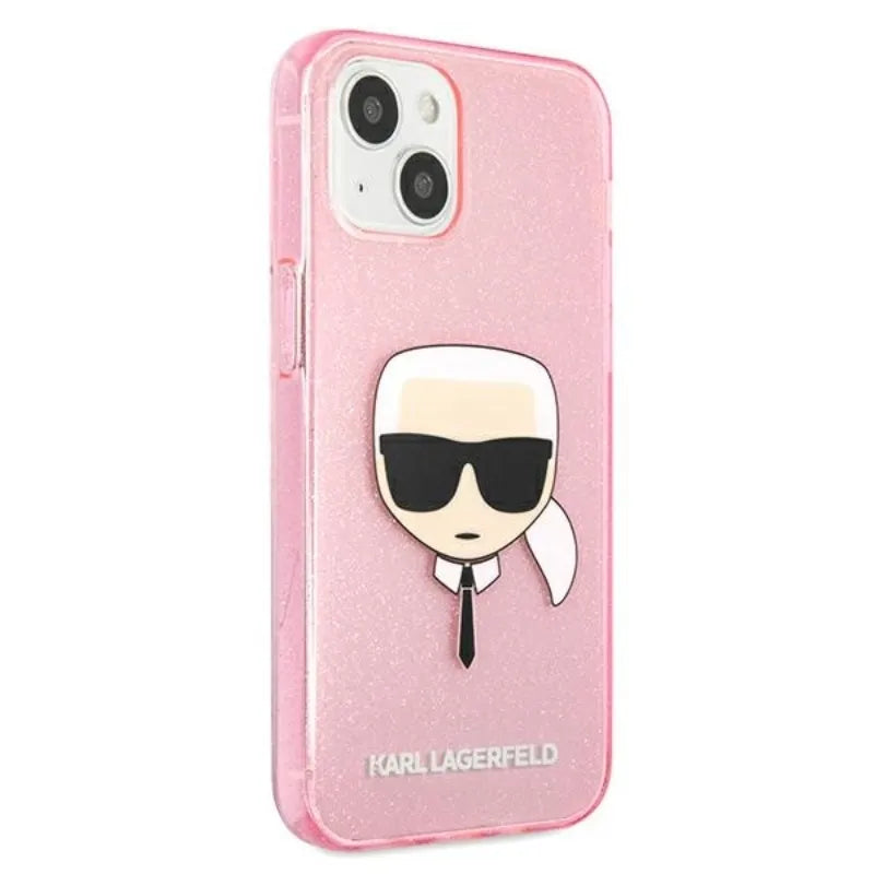 Karl Lagerfeld Karl’s Head Glitter – dėklas iPhone 13 Mini (rožinis)