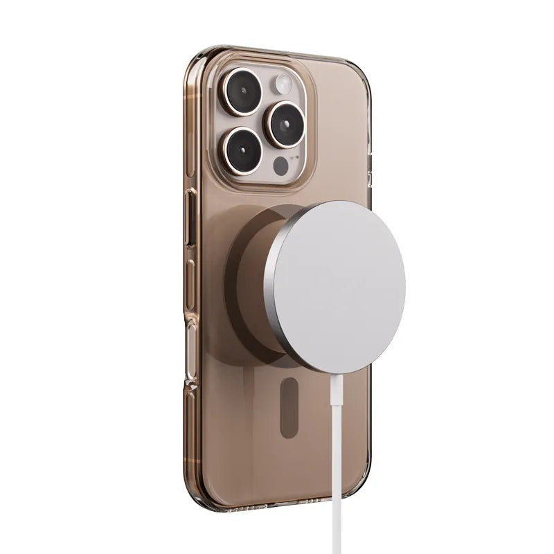 Crong Clear MAG Pro – MagSafe dėklas, skirtas iPhone 16 Pro (rudas)