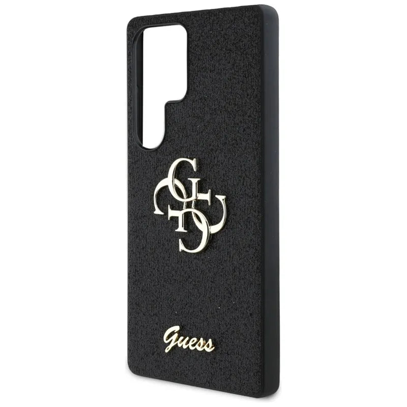 Guess Fixed Glitter Big 4G Metal Logo – dėklas Samsung Galaxy S25 Ultra telefonui (juodas)